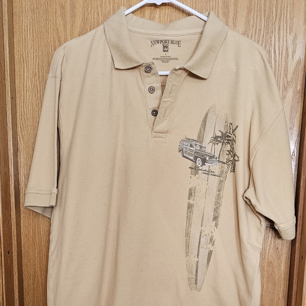 NEWPORT BLUE Men's Classic Wood Beige Polo Size Large